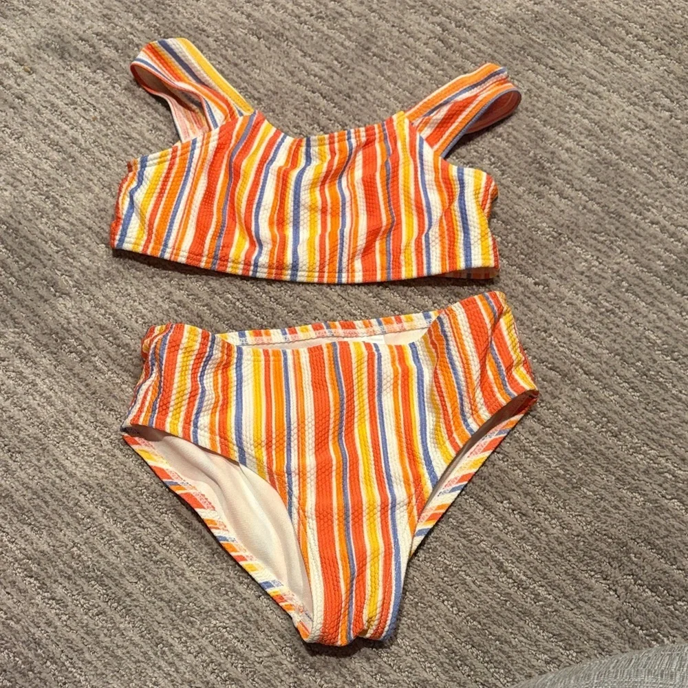 wonder nation Orange Multi Striped Girls Two-Piece Swim Set NWOT